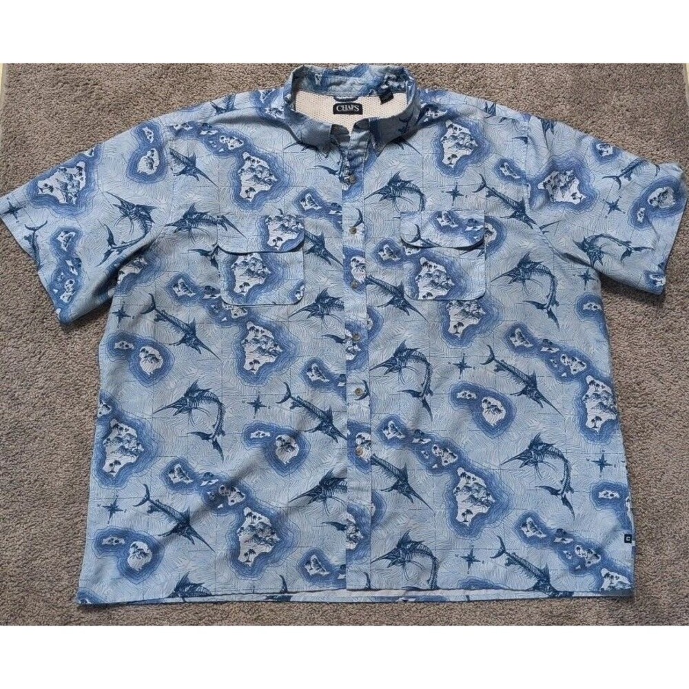 Chaps Button-Down Marlin Fish Shirt Men's Size 4XB Hawaiian 4X Short Sleeve